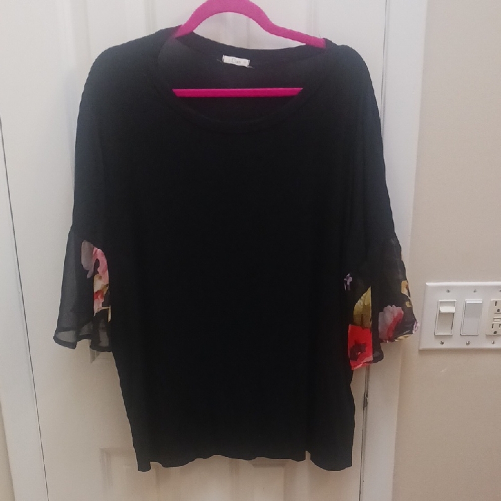 Chic Black Top with Floral Sleeves